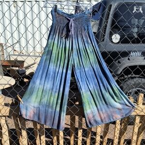 100% Rayon New Wide Leg Hand Dyed Elastic Waist Drawstring Palazzo Pants M - L